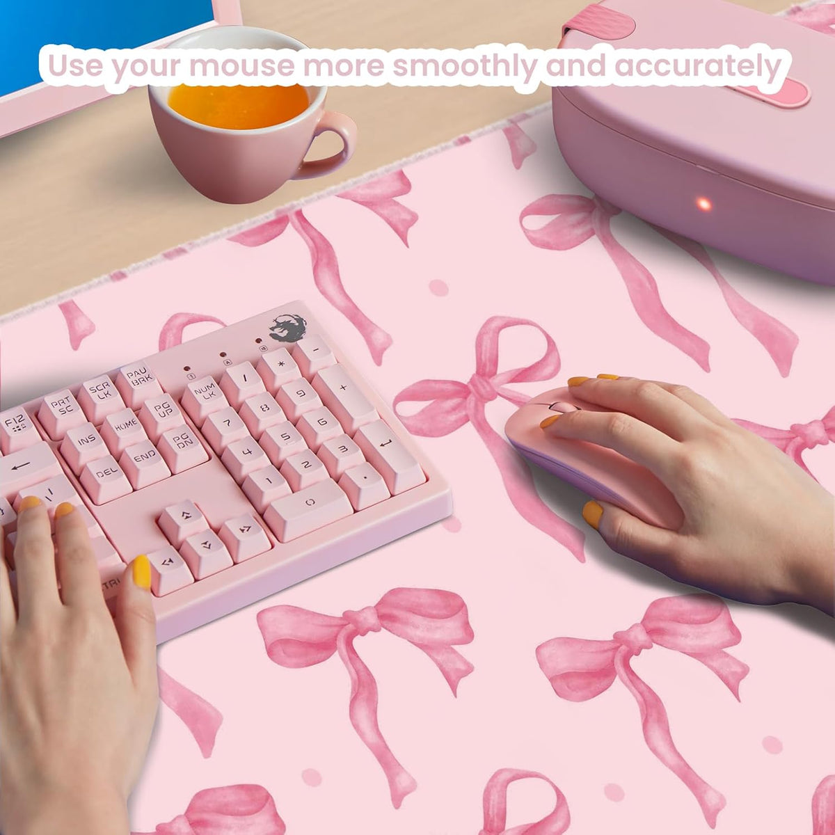 Pink Mouse Pad, Bows Desk Mat Computer Mat Desk Accessories 31.5 x 11.8