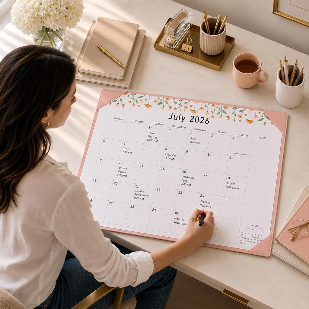 Desk Calendar 2026-2027 with Desktop Mat,22x17'' Large Desktop Pad Calendar