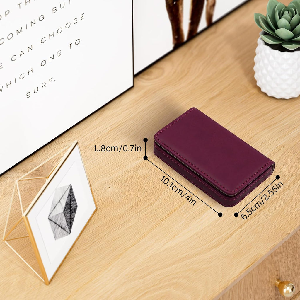 Business Credit Card Holders, Magnetic Sealing Anti Drop, PU Leather Debit Card Protector Organizer Case (Maroon Red)