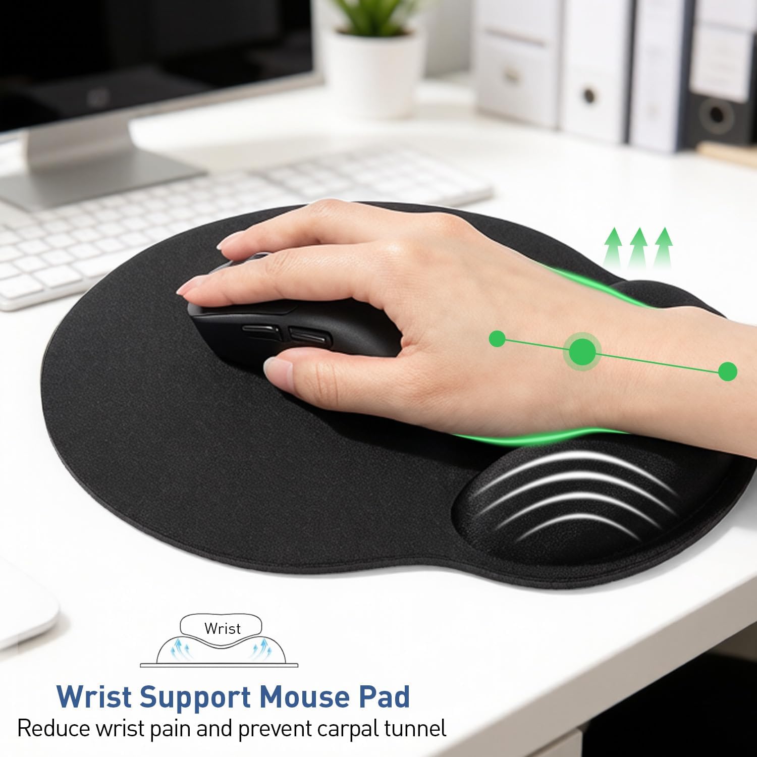 2 Pack Ergonomic Gaming Mouse Pad with Wrist Support—Black