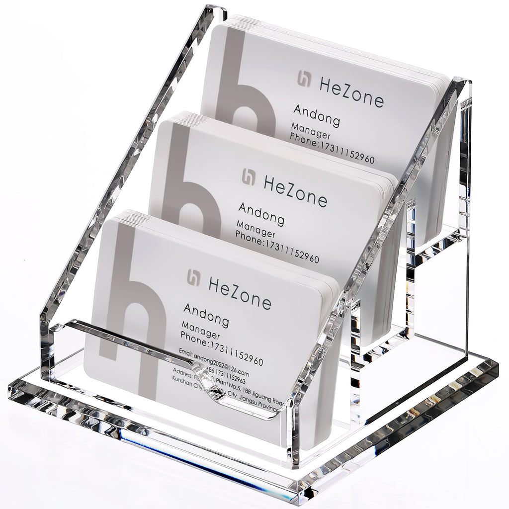 HeZone Acrylic Card Holder Clear Horizontal Business Card Organizer Stand for Desk 1 Slots Business Cards Stand for Women and Men,Office Desk Accessories,Organize 50 Cards-1 Pack