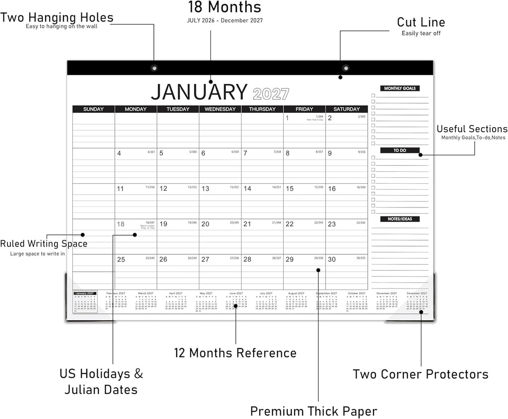 2027 Desk Calendar - Desk Calendar 2027, 18 Monthly 17" x 12"