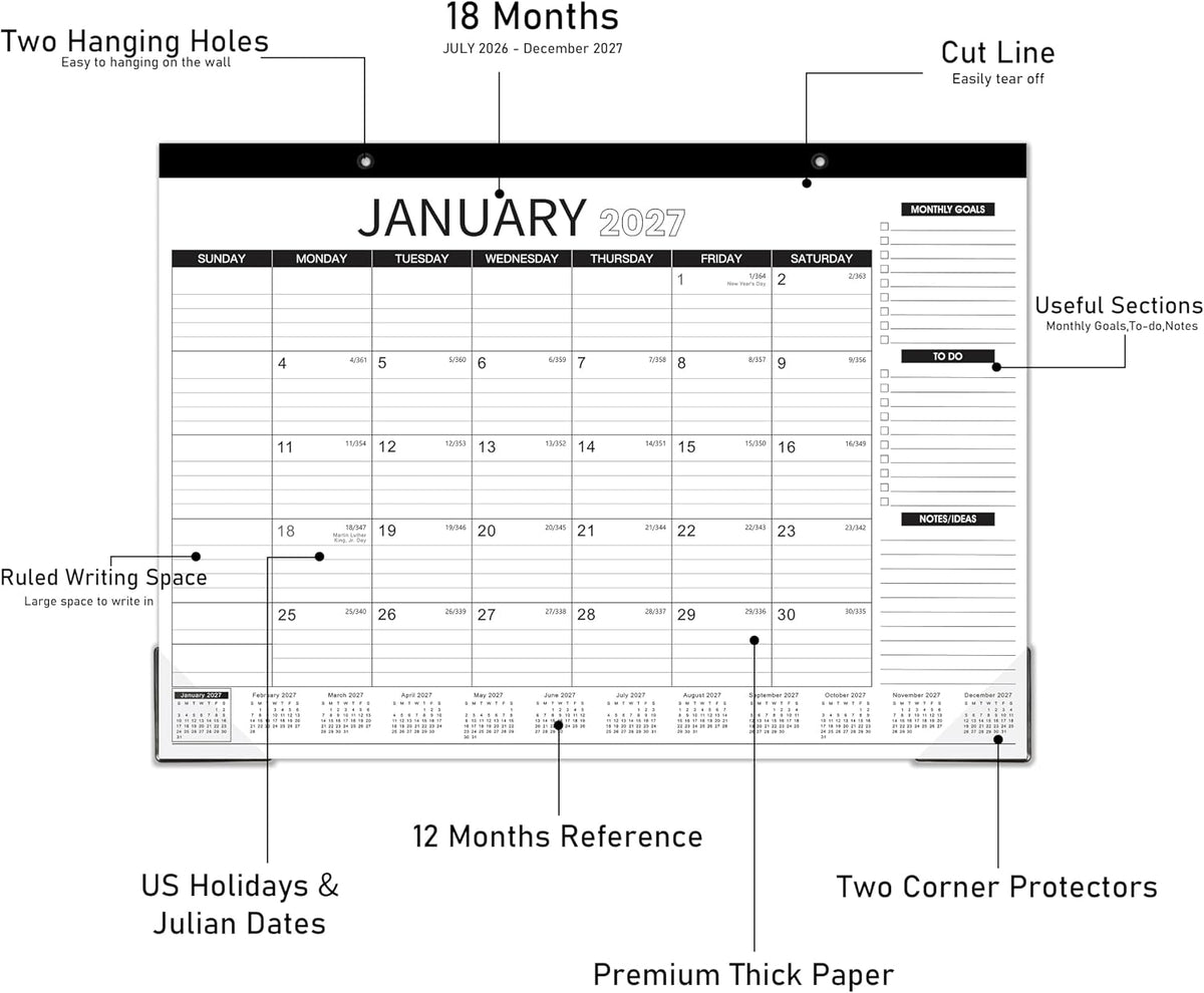 2027 Desk Calendar - Desk Calendar 2027, 18 Monthly 17" x 12"