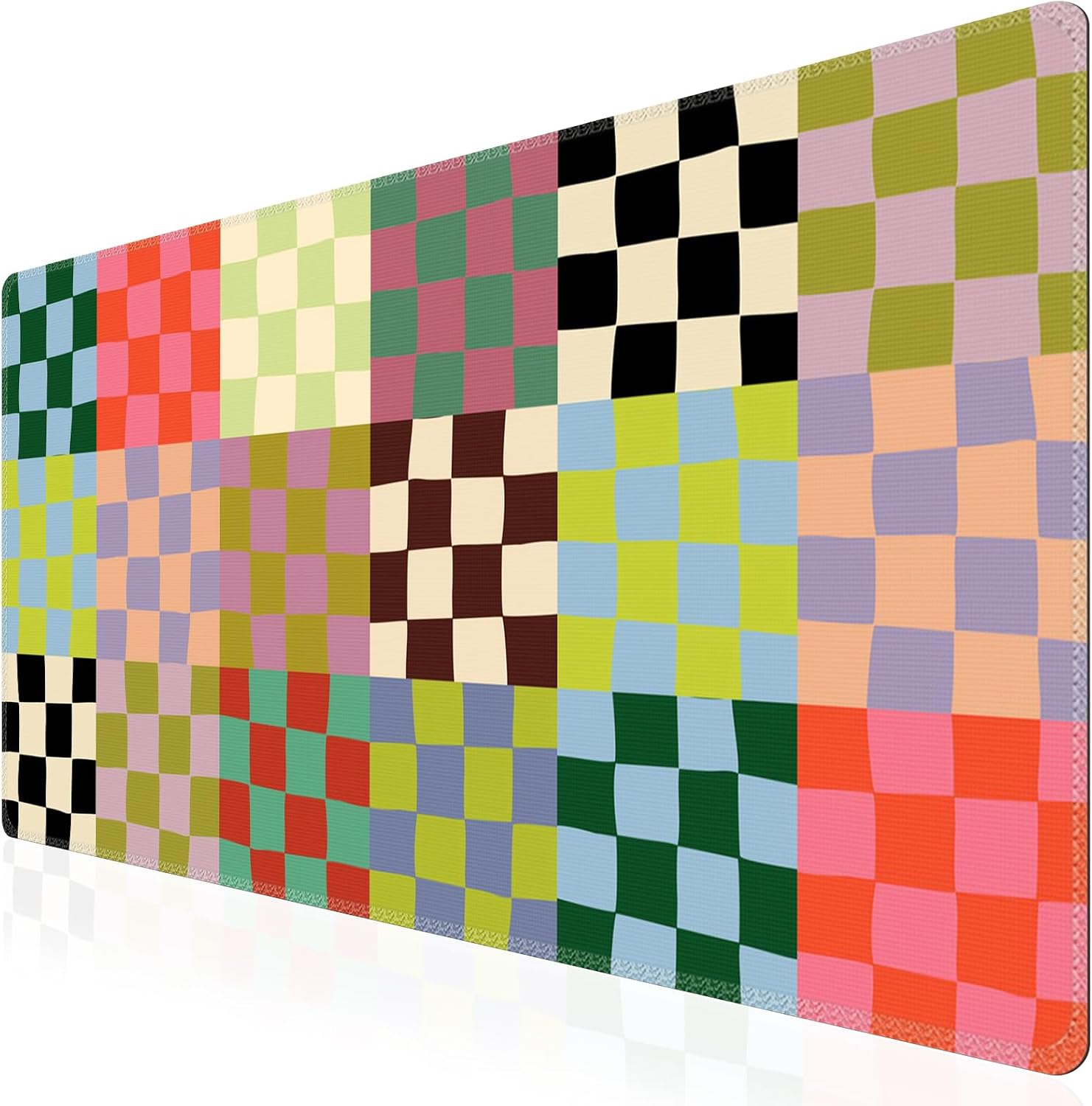 iCasso Desk Mat,Cute Desk Cover for Women,35.4x15.7in,Checkered