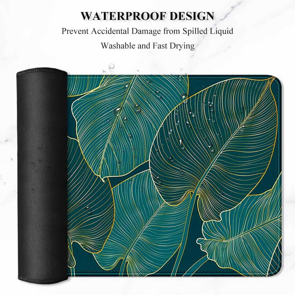 Auhoahsil Desk Mat, Ultra Large Mouse Pad, XXL Gaming Mousepad, Green Tropical Leaves Deskpad, Big Extended Full Size Mouse Pad, Desktop Desk Matt for Keyboard, Laptop & Computer, 35.5 x 15.7 in
