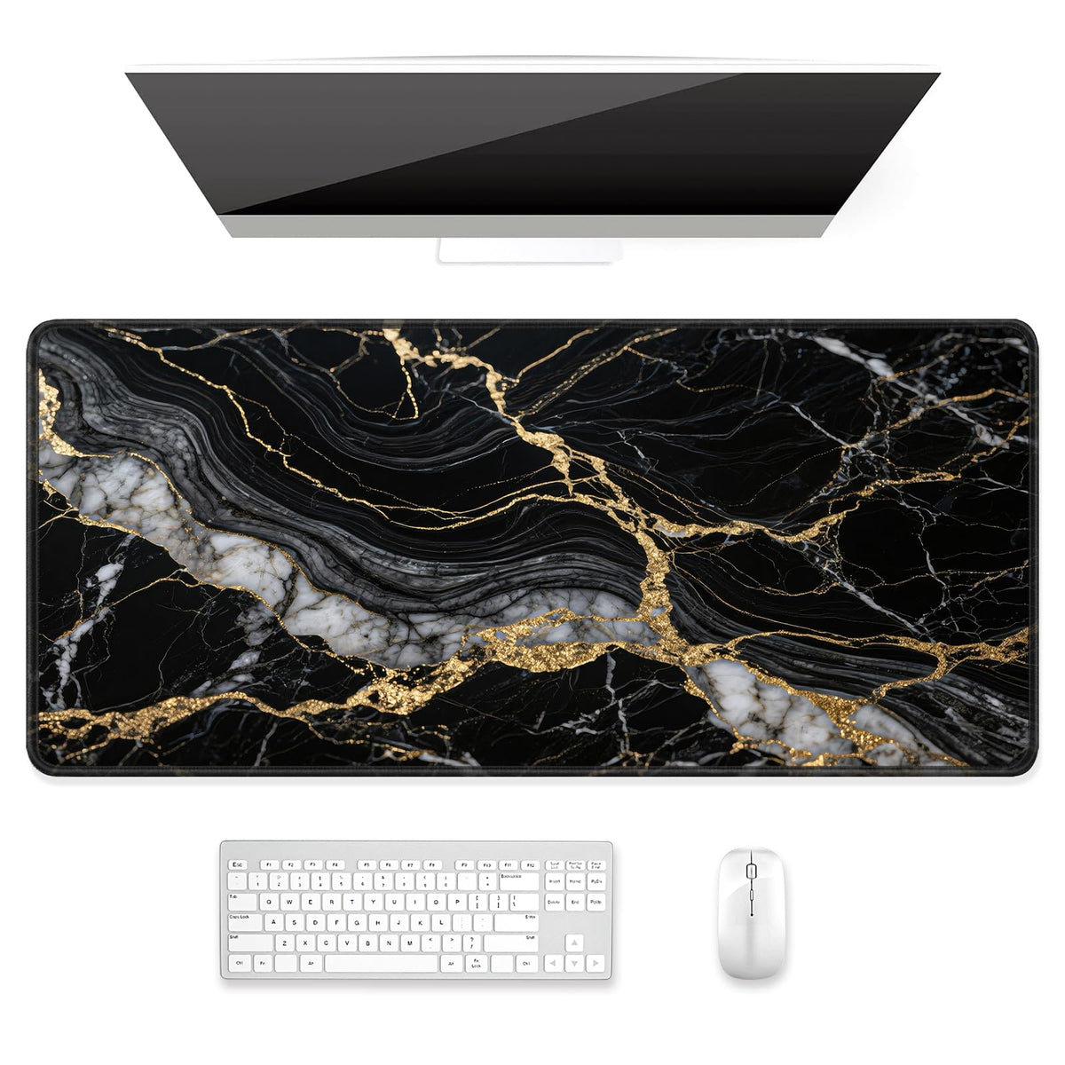 Auhoahsil Desk Mat, Ultra Large Mouse Pad, XXL Gaming Mousepad, Green Tropical Leaves Deskpad, Big Extended Full Size Mouse Pad, Desktop Desk Matt for Keyboard, Laptop & Computer, 35.5 x 15.7 in