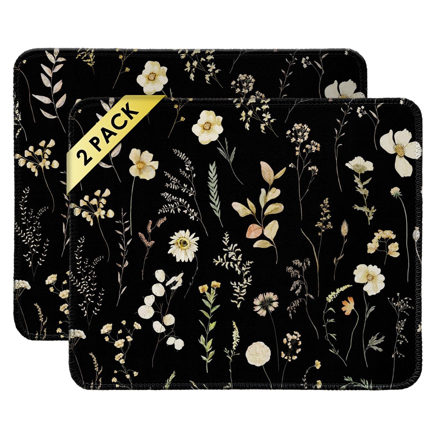 FROGIGO Mouse Pad with Stitched Edges - Cute Floral Mousepad for Women, 9.25 x 7.75 inch Washable Square Desk Pad, Non-Slip Rubber Base, Office Home Laptop Accessories - Vintage Garden