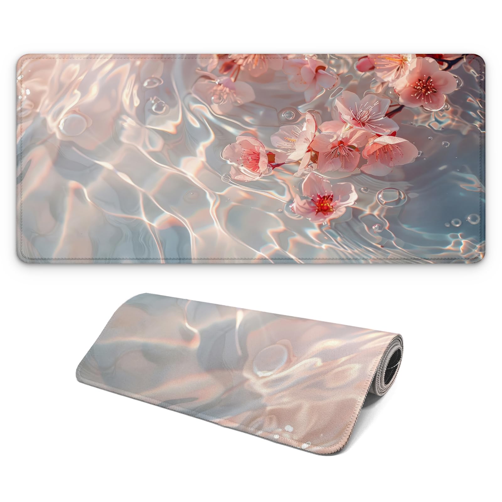 Large Computer Mouse Pad with Non-Slip Base for Desktop, Cute Gaming Mouse Mat with Stitched Edges, Long Extended Anime Mousepad for Laptop, 31.5 x 11.8 inches (Cute Ribbon Bow)