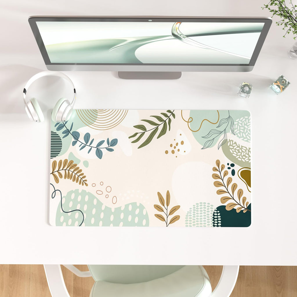 Faux Leather Large Mouse Pad, Office Desk Mat, 31.5"x15.7", Pink Floral