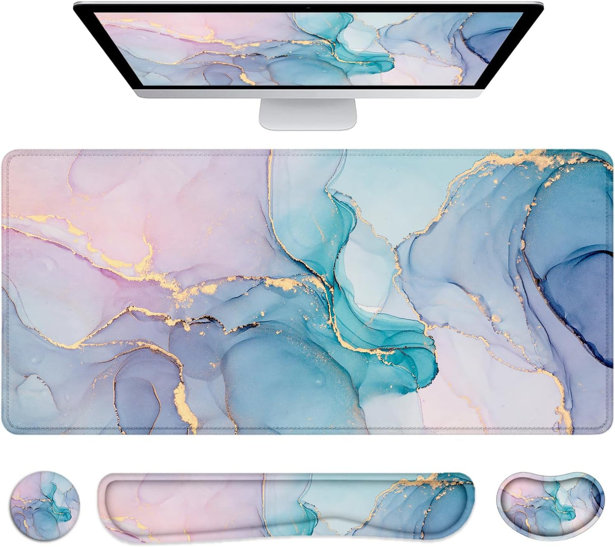Large Mouse Pad with Wrist Rest, 4-in-1 Wrist Rest for Keyboard and Mouse
