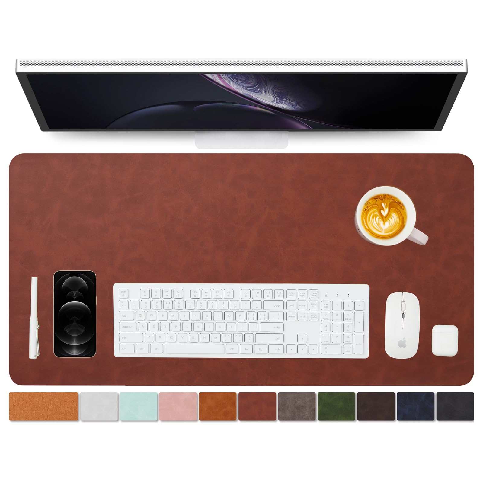 Distressed Leather Desk Mat - Non-Slip PU Desk Pad for Office and Home - Desk Organization and Accessories - Ideal for Large Mouse Pad and Desk Mats on Top of Desks(Tan,36"x 17")