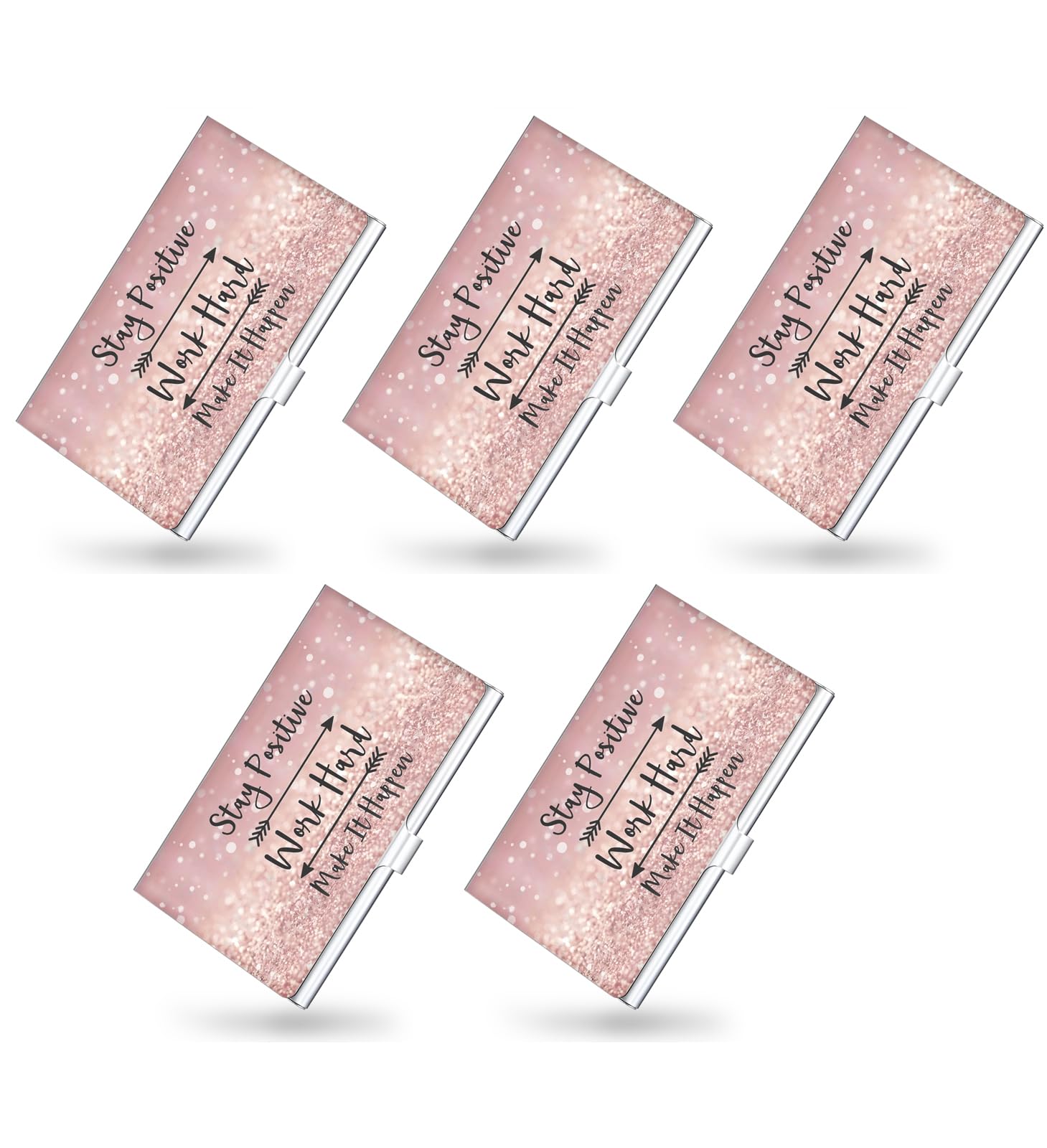 Business Card Holder，Color Printing Men's and Women's Business Card Case，Ultra-thin Metal Business Card Organizer，Carry-on Pocket Wallet Business Card Holder,Pink letters