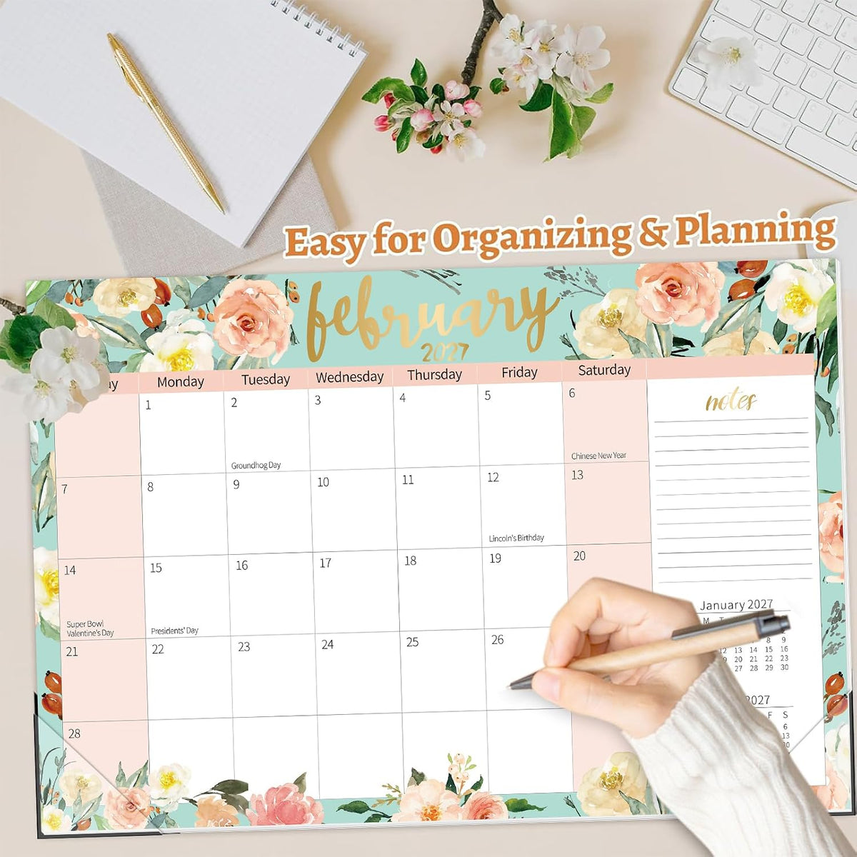 Guasslee Desk Calendar 2026-2027, 19 Month Jun 2026-Dec 2027, 17" X 11.5"