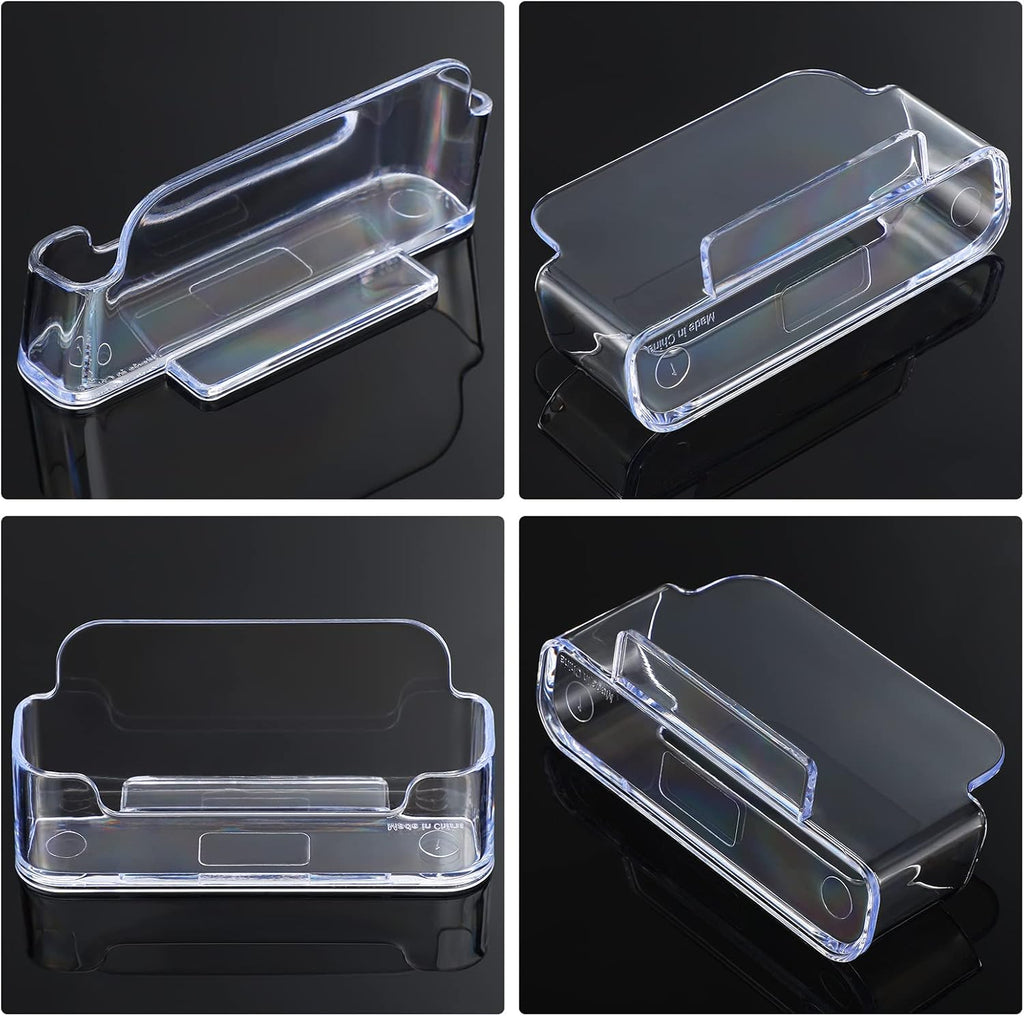Leinuosen 50 Pack Business Card Holder for Desk Acrylic Business Card Holder Display Clear Label Stand Label Table Desktop Organizer for Home and Office