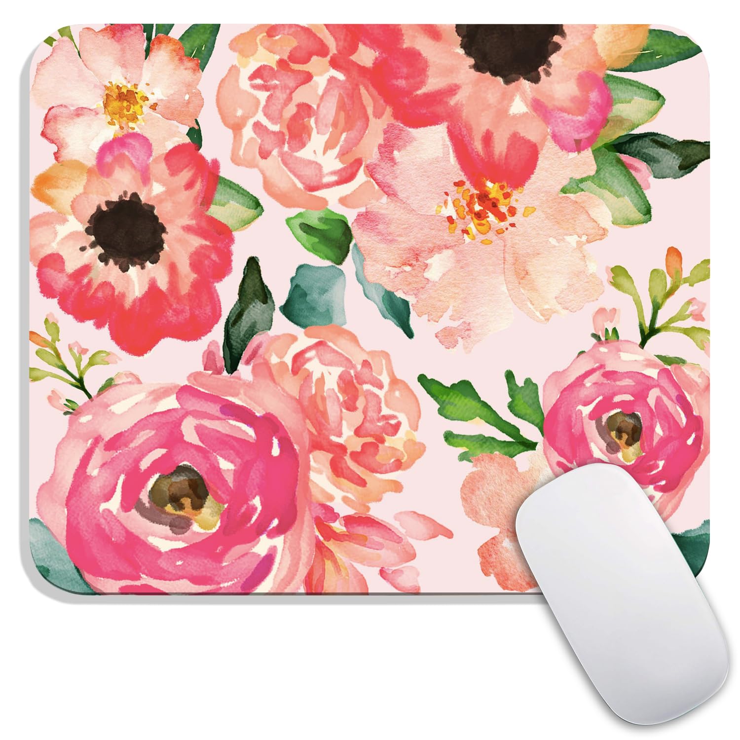 Square Mouse Pad Beautiful Flowers Plants, Personalized Premium-Textured Custom Mouse Mat Design, Washable Mousepad Cloth, Non-Slip Rubber Base Computer Mouse Pads for Wireless Mouse