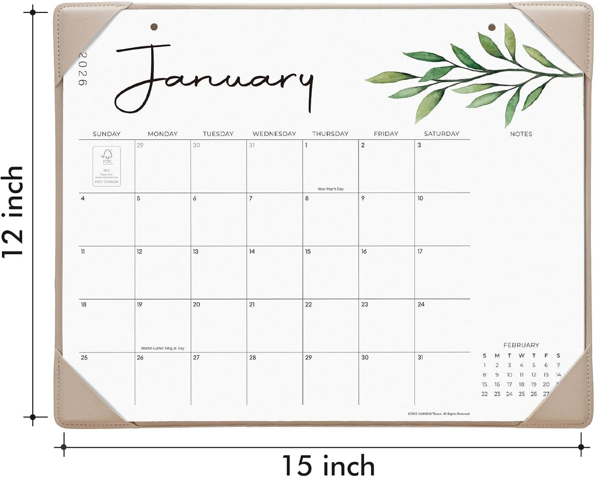 Cabbrix Desk Calendar 2026 with Desktop Mat, Aesthetic Desk Pad Calendar 15 x 12 Inch Covering July 2026 to June 2027, Desk Blotter Calendar for Home School and Office, Apricot