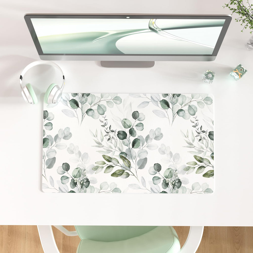 Faux Leather Large Mouse Pad, Office Desk Mat, 31.5"x15.7", Pink Floral