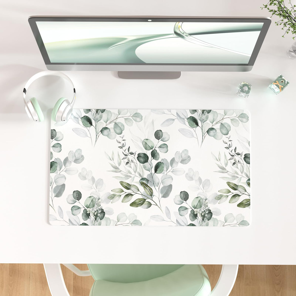 Faux Leather Large Mouse Pad, Office Desk Mat, 31.5"x15.7", Pink Floral