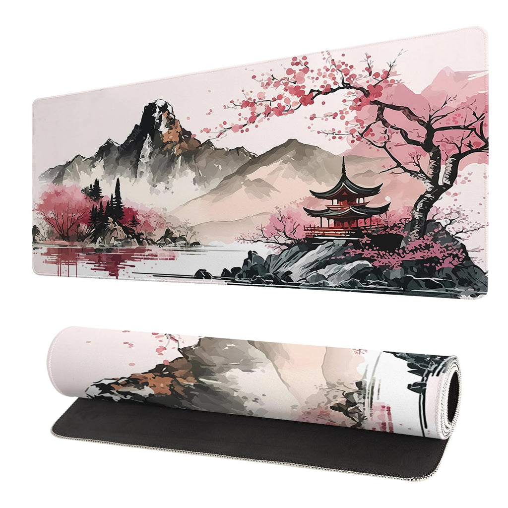 Japanese Mouse Pad, Large Japanese Desk Mat, XL Anime Gaming Keyboard Mat, Non-Slip Rubber Base, Big Extended Desk Protector for Home Office, 31.5”x11.8”