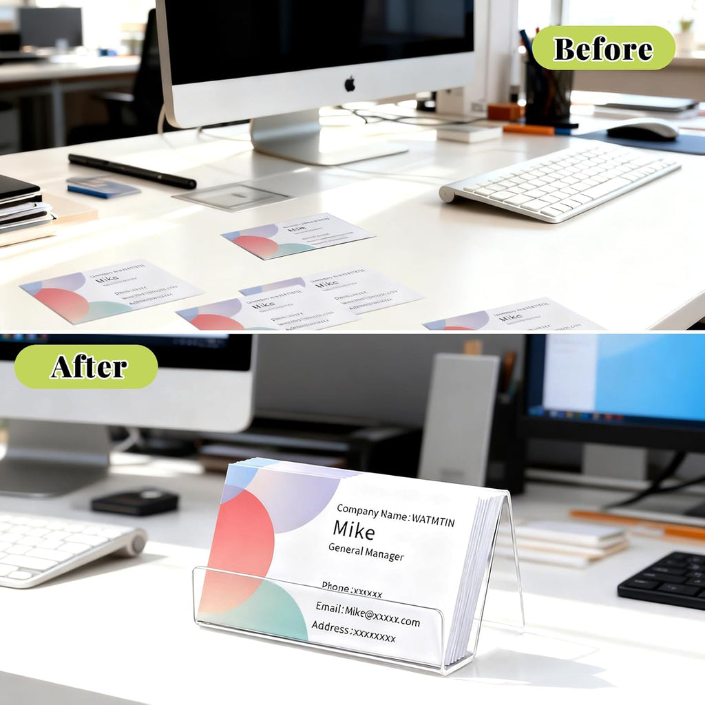 3 Pcs Acrylic Business Card Holder for Desk, Desktop Business Card Stand, Clear Name Cards Display Holder for Exhibition Accessories Home Office, Capacity: 50 Cards