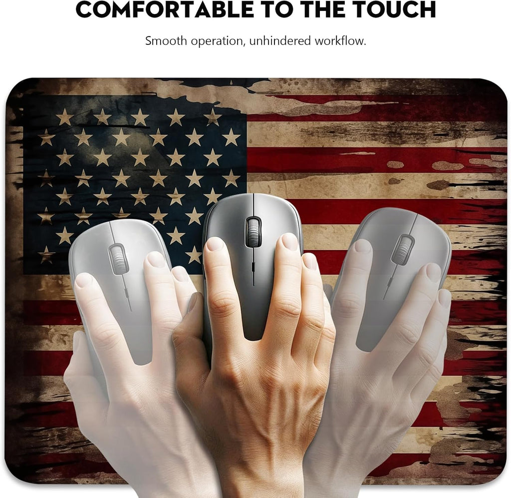 Vintage American Flag Mouse Pad - Patriotic Durability for Your Desk, Stitched Edges Non-Slip Rubber Base Mouse Pads for Computers Laptop