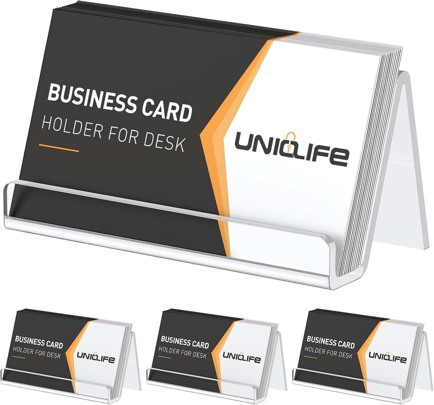 Uniclife 4 Pack Acrylic Business Card Holder for Desk, 50 Card Capacity