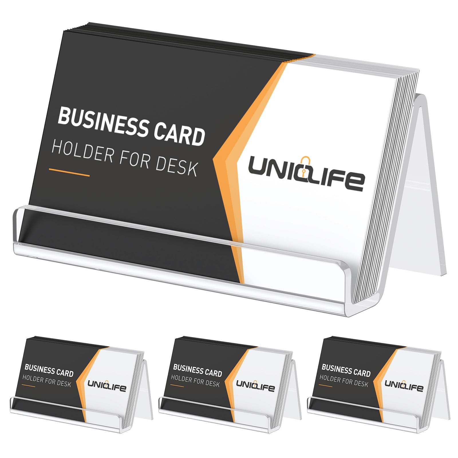 Uniclife 4 Pack Acrylic Business Card Holder for Desk, 50 Card Capacity