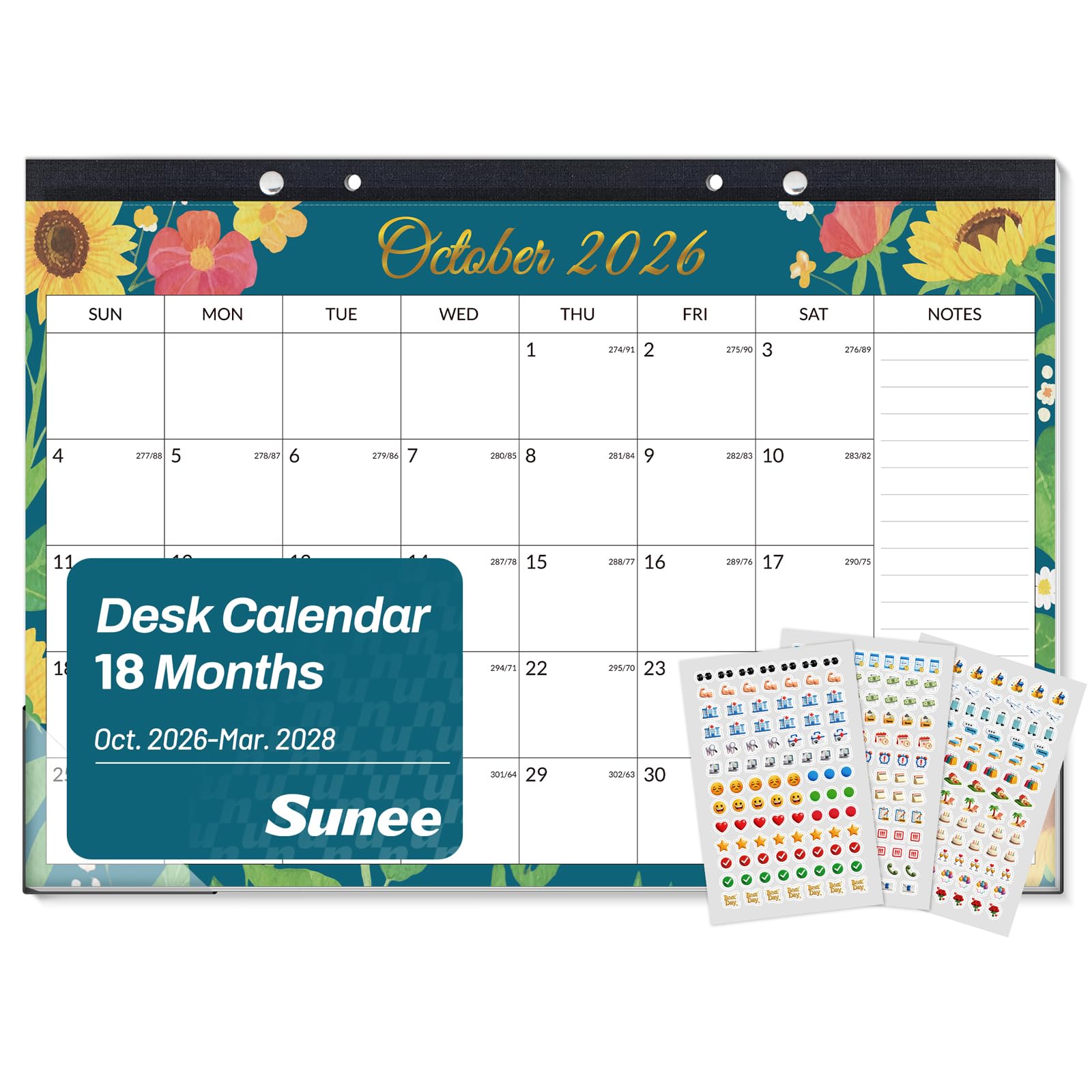 SUNEE Desk Calendar 2026-2027, 17" x 12", 18 Month Calendar Jul. 2026 - Dec. 2027, Calendar 2026-2027 With Notes, for Planning, Organizing in Family, School or Office, Cute