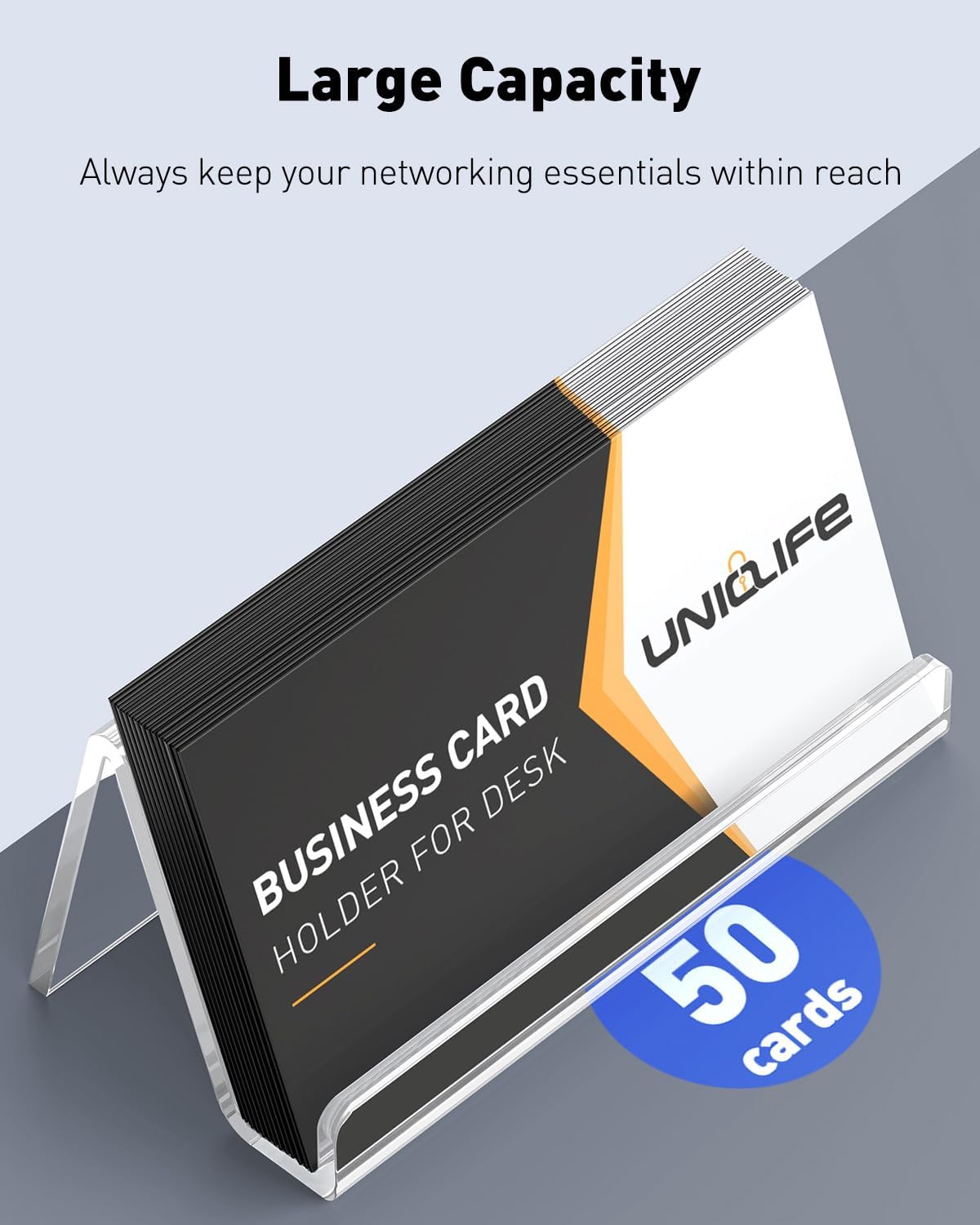 Uniclife 4 Pack Acrylic Business Card Holder for Desk, 50 Card Capacity