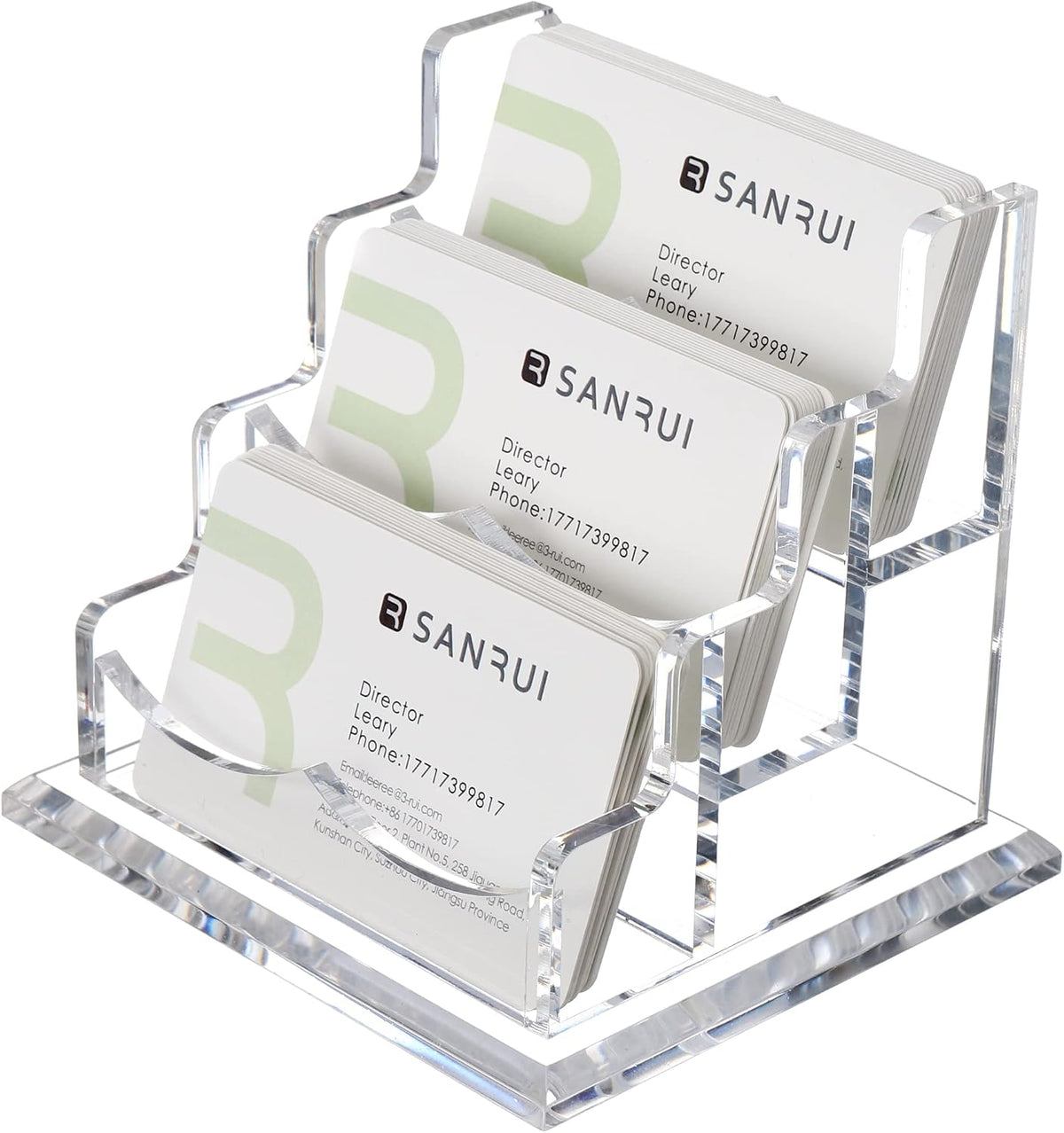 YUXUN Business Card Holder Display for Desk, Clear Acrylic Cards Organizer 3 Tier 3 Slots, Business Card Stand for Women Men, Multiple Business Card Display for Exhibition, Home, Office