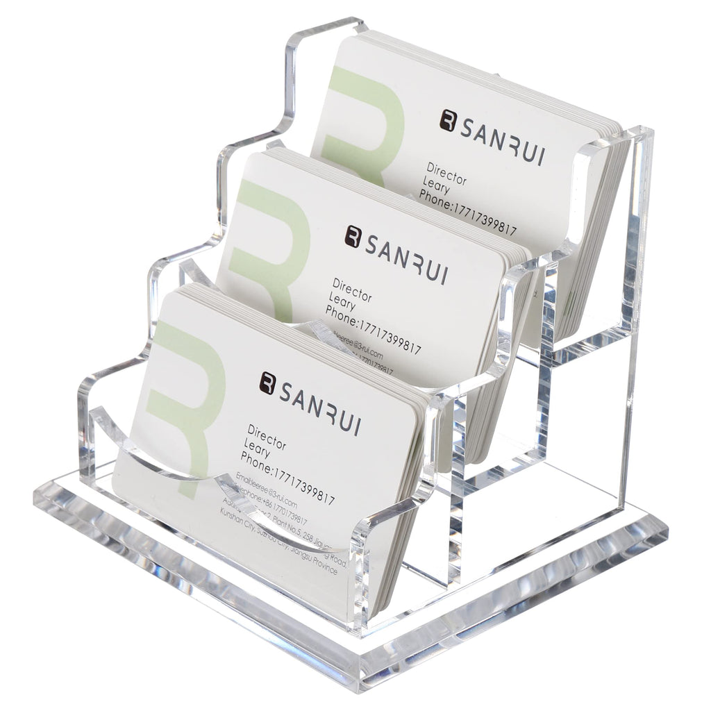 YUXUN Business Card Holder Display for Desk, Clear Acrylic Cards Organizer 3 Tier 3 Slots, Business Card Stand for Women Men, Multiple Business Card Display for Exhibition, Home, Office
