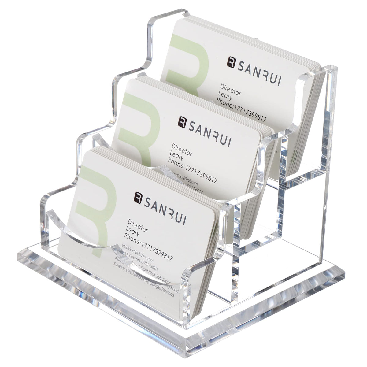 YUXUN Business Card Holder Display for Desk, Clear Acrylic Cards Organizer 3 Tier 3 Slots, Business Card Stand for Women Men, Multiple Business Card Display for Exhibition, Home, Office