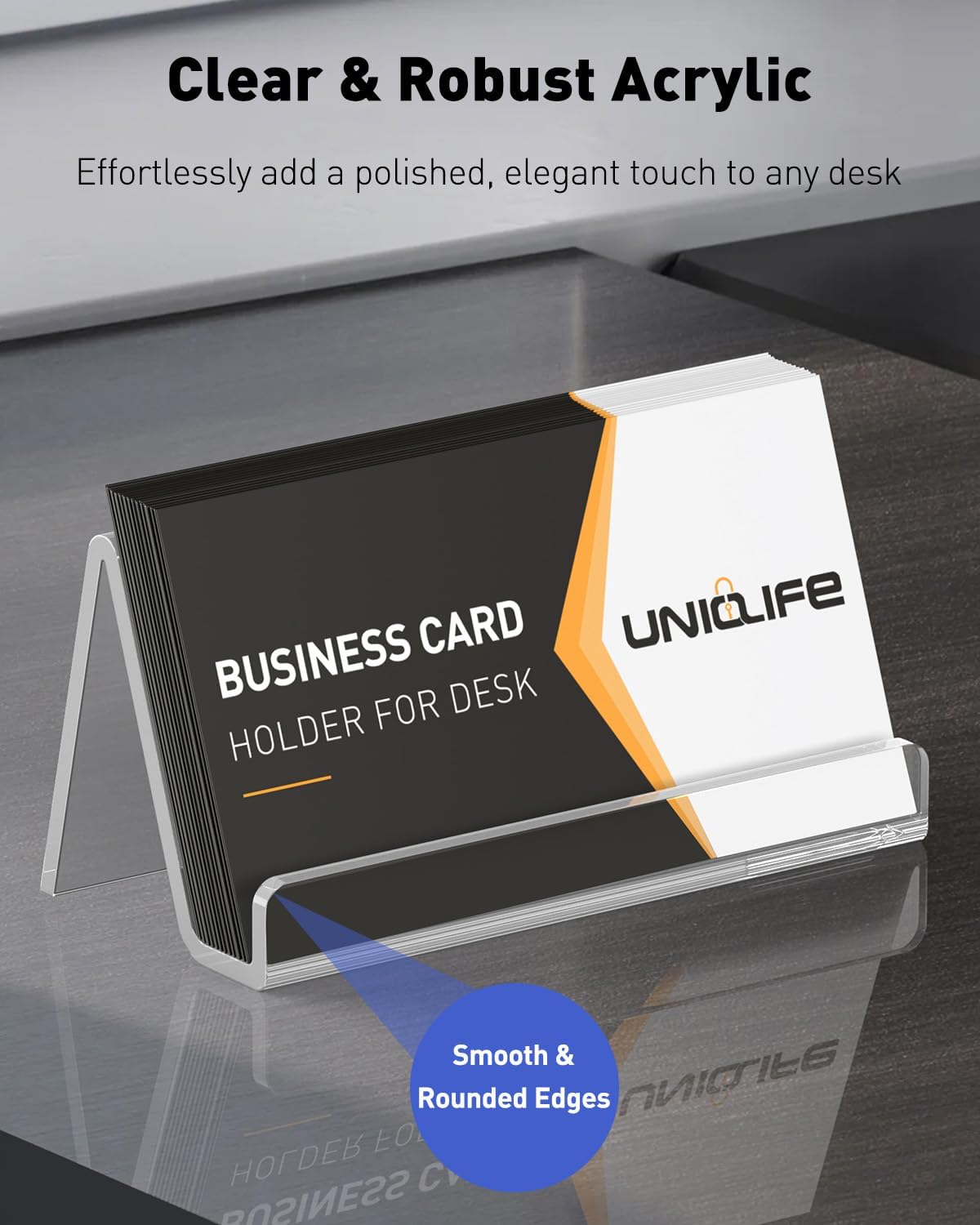 Uniclife 4 Pack Acrylic Business Card Holder for Desk, 50 Card Capacity