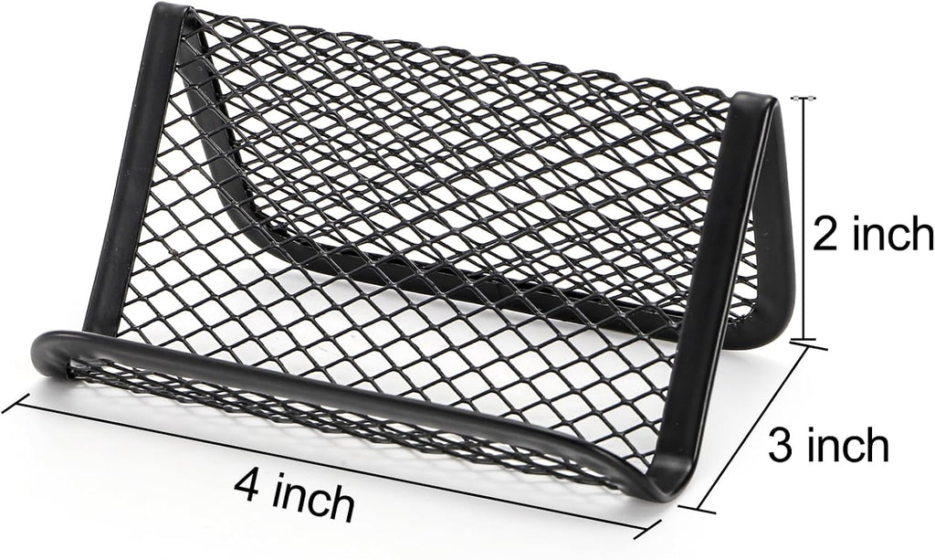 12 Pack Business Card Holder for Desk, Metal Mesh Business Card Stand Desktop Display Rack, Black Business Card Organizer Holds up to 50 Name Cards for Office