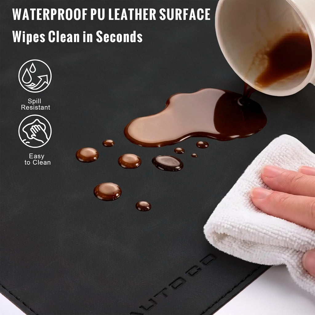 HAUTOCO Cork Desk Mat 31.5"x15.7", Distressed PU Leather & Cloth Desk Pad
