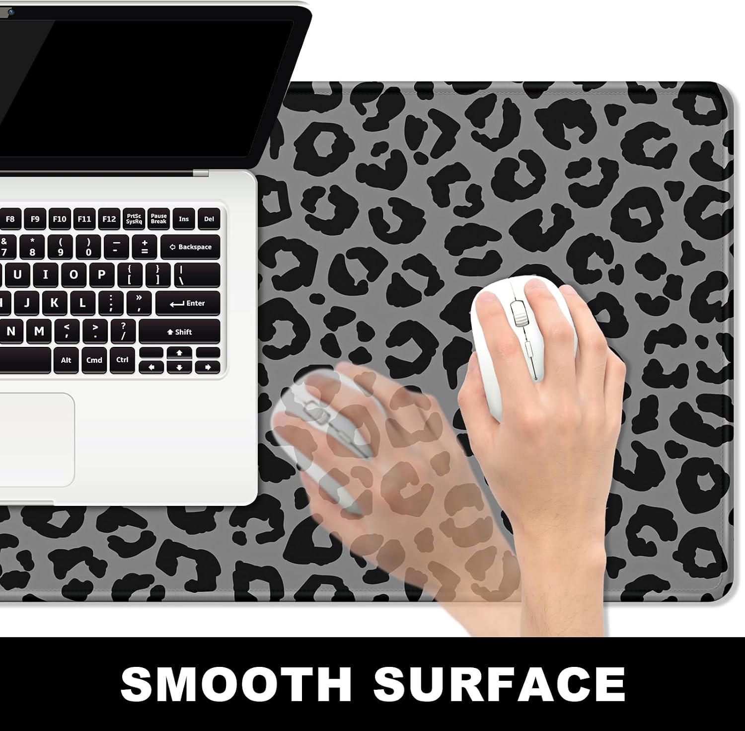 BOSOBO Extended Gaming Desk Mat, XXL Full Cover 31.5 x 11.8 Inches, Black Leopard Print
