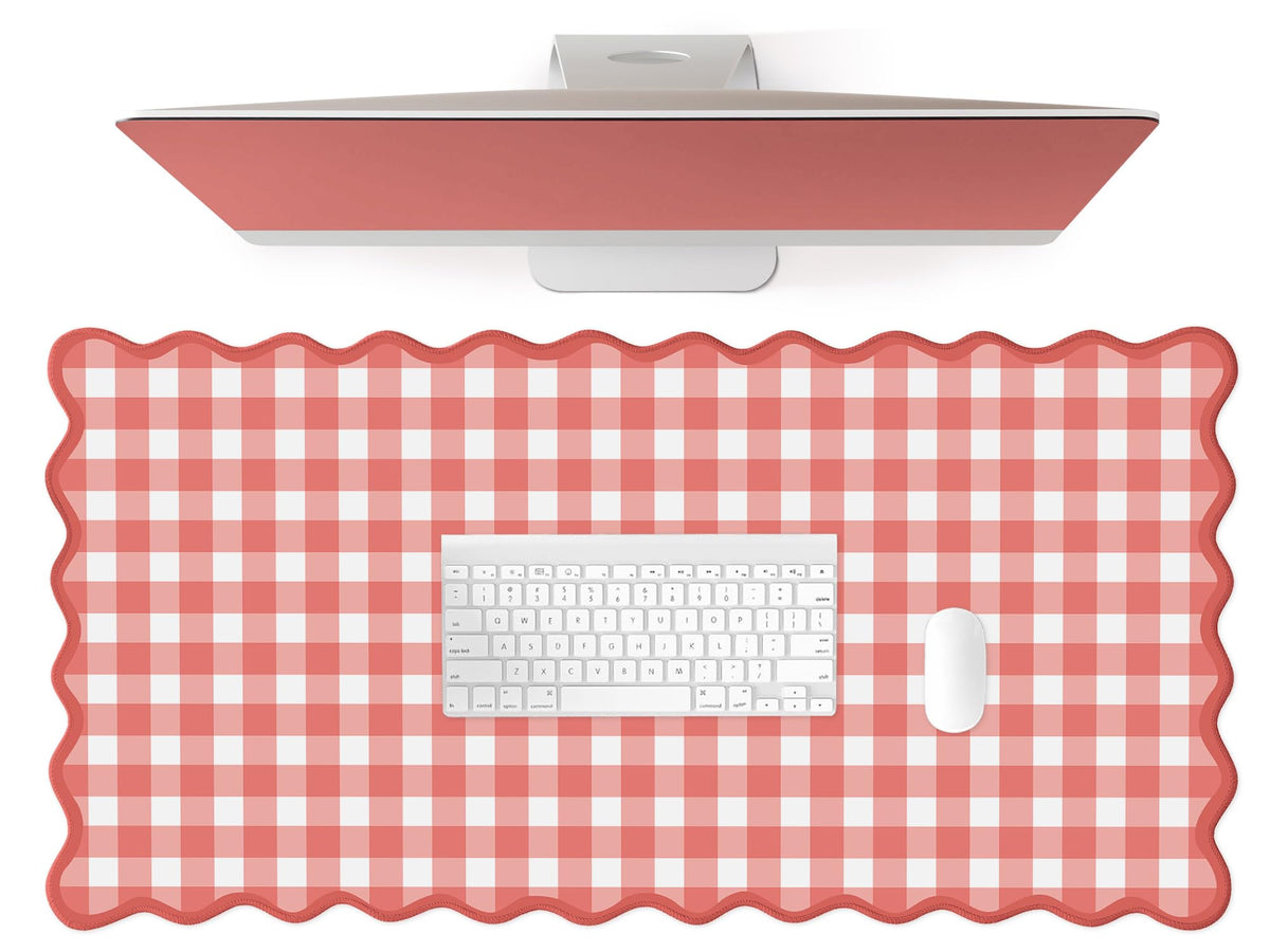 Scalloped‌ Green Checkered Desk Mat Cute Pastel Large Gaming Mouse Pad Gingham Kawaii Cottagecore ‌Vintage‌ Girly Keyboard Computer Mat Aesthetic Desk Pad Accessories Office Decor for Women