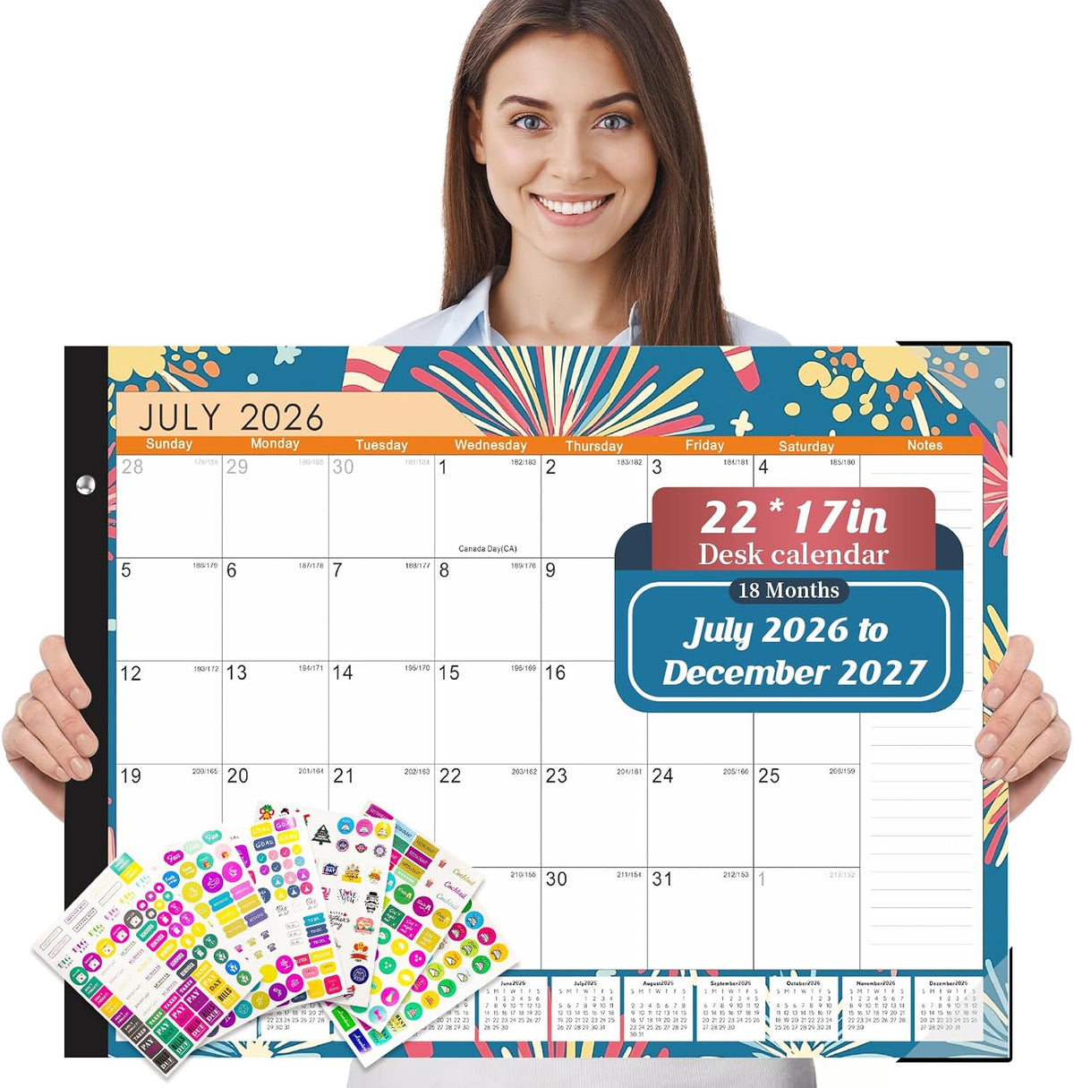 Large Desk Calendar 2026-2027,Jul 2026-Dec 2027,Gannyfer 18-Month Calendar
