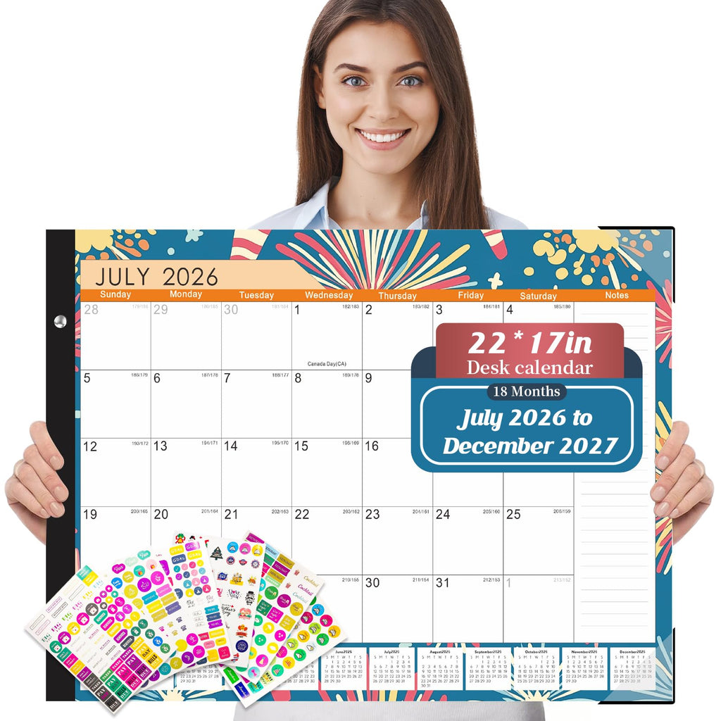 Large Desk Calendar 2026-2027,Jul 2026-Dec 2027,Gannyfer 18-Month Calendar