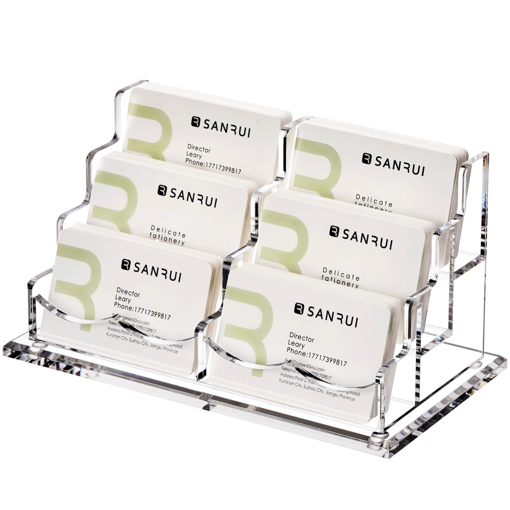 YUXUN Business Card Holder Display for Desk, Clear Acrylic Cards Organizer 3 Tier 3 Slots, Business Card Stand for Women Men, Multiple Business Card Display for Exhibition, Home, Office