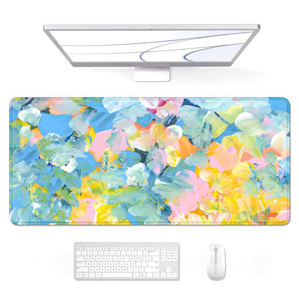 Auhoahsil Desk Mat, Ultra Large Mouse Pad, XXL Gaming Mousepad, Green Tropical Leaves Deskpad, Big Extended Full Size Mouse Pad, Desktop Desk Matt for Keyboard, Laptop & Computer, 35.5 x 15.7 in