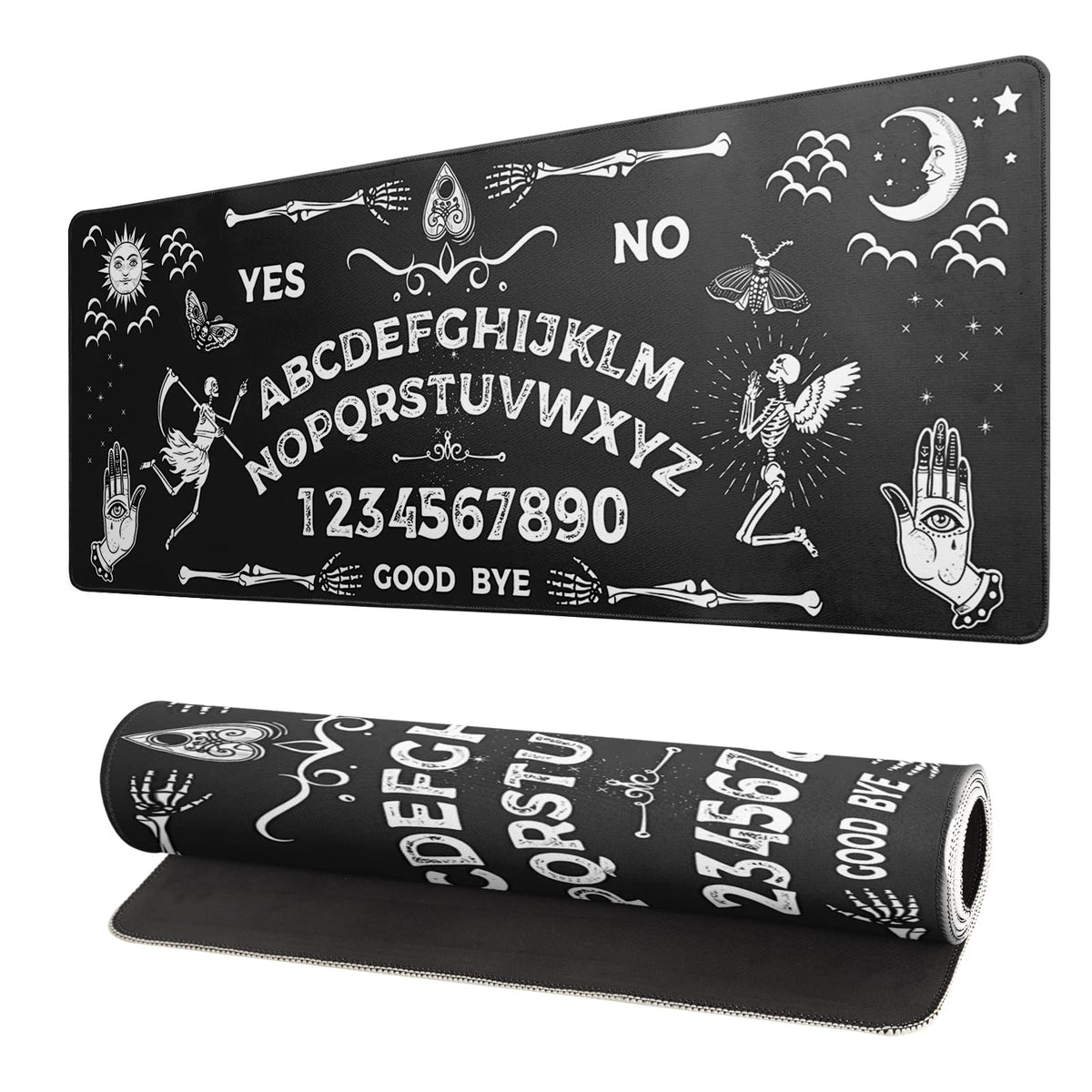 Black and White Japanese Wave Dragon Gaming Mouse Pad - Abstract Mat with Non-Slip Rubber Base, 31.5x11.8 Inch, Stitched Edges - Desk Pad for Office and Home