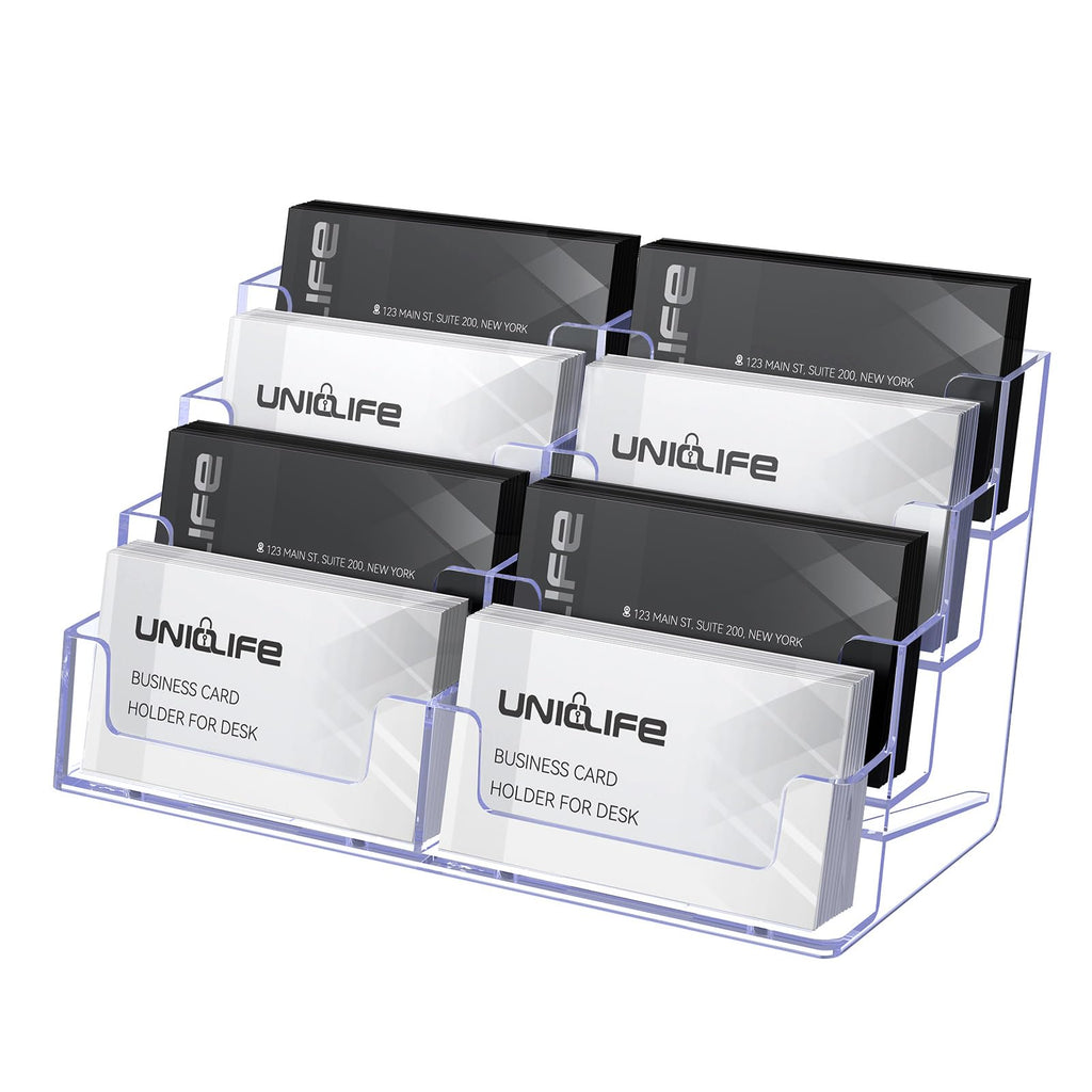Uniclife 2 Pack Acrylic Business Card Holder for Desk 8 Slots Clear Business Card Display Stand for Men & Women Desktop Business Card Organizer Card Stand for Office Home Exhibition, 480 Card Capacity