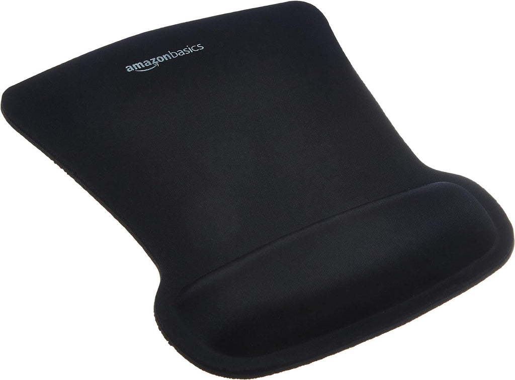 Amazon Basics Ergonomic Mouse Pad with Wrist Support for Pain Relief, Gel-Filled Cushion, Non-Slip Rubber Grip Base, 10.1 x 8.1 Inches, Black