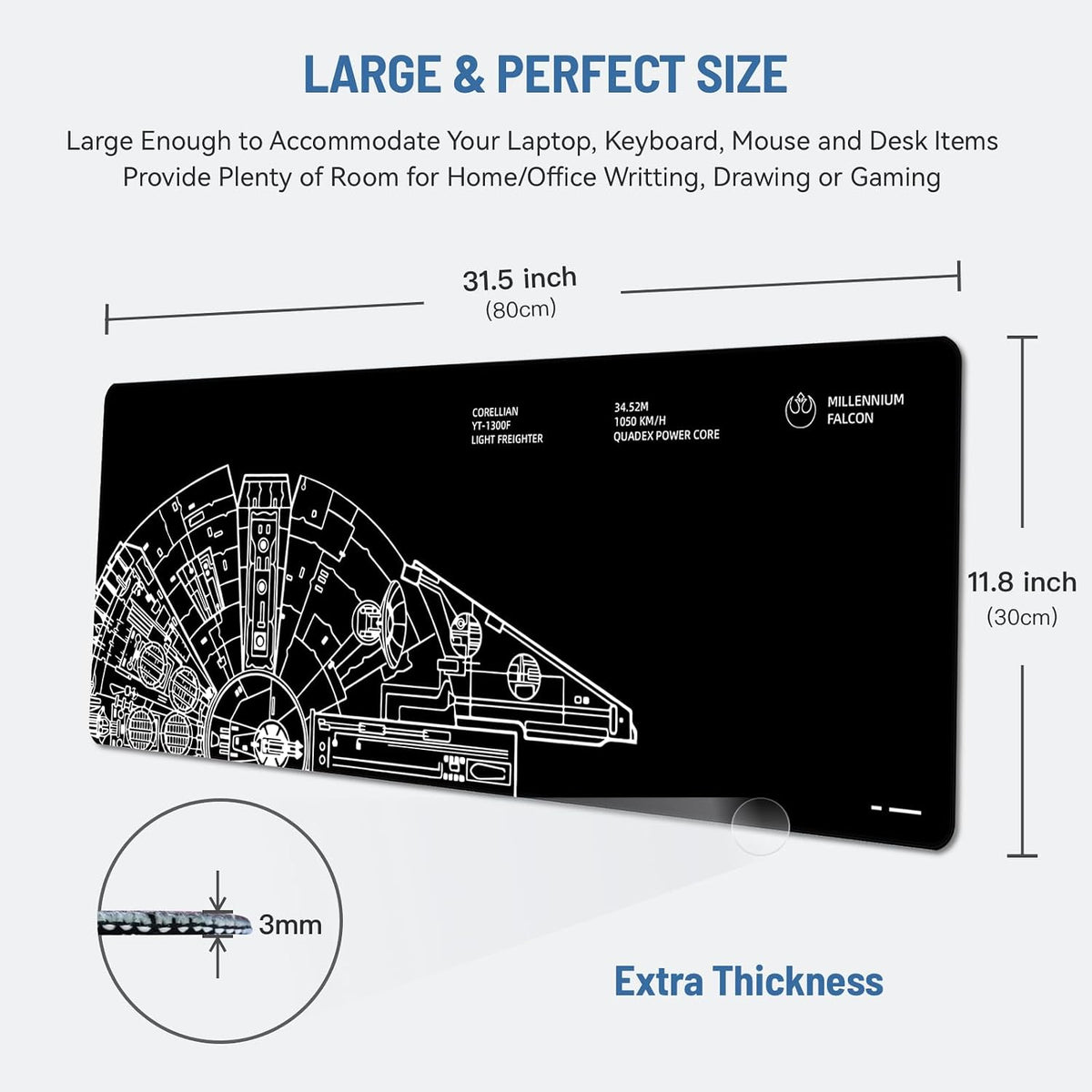 Cute Desk Mat for Keyboard Desktop Extra Large Mouse Pad, Black