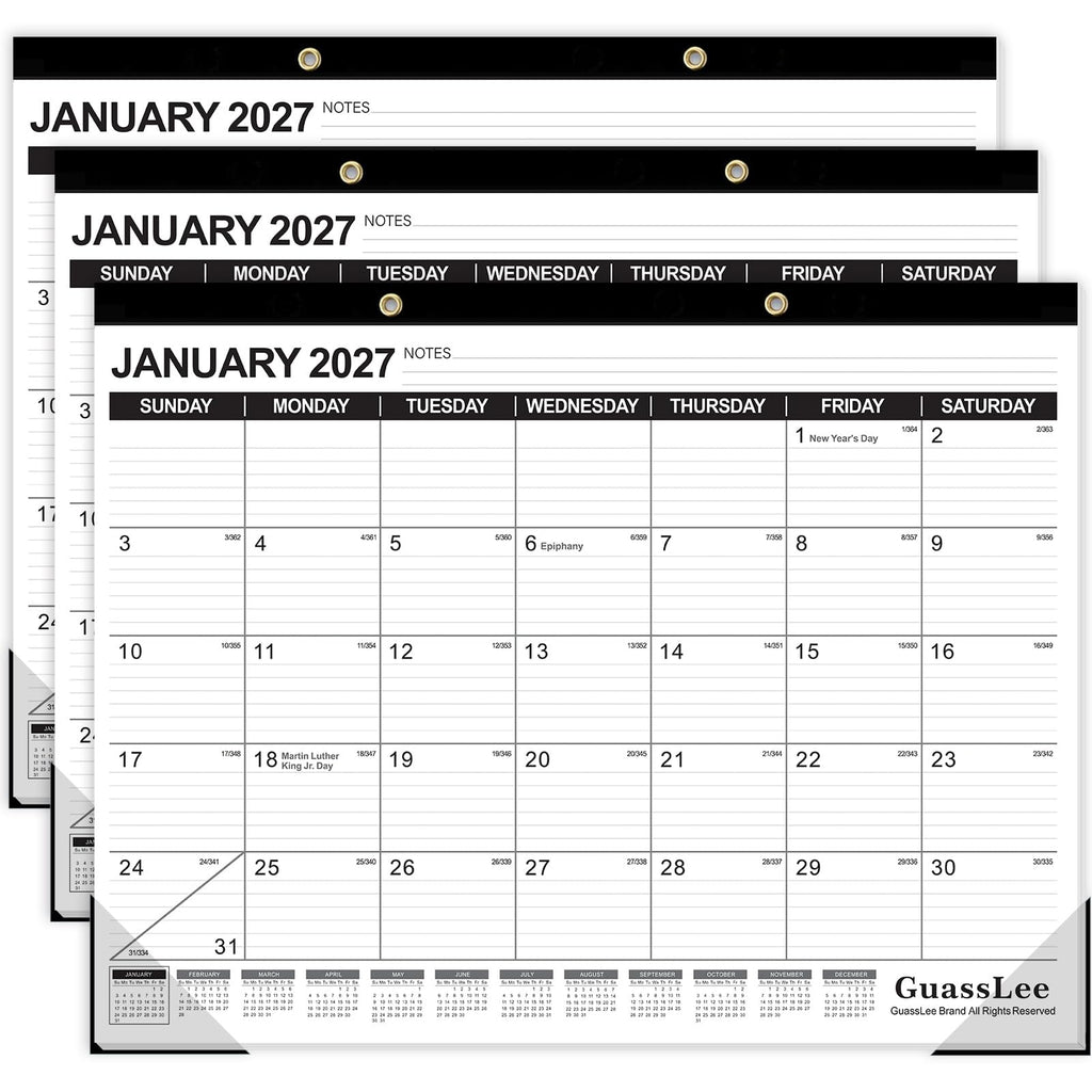 GuassLee Desk Calendar 2026-2027 - 19 Months Academic Calendar 17" × 11.5" Desktop Calendar from Jun. 2026 to Dec. 2027 with Julian Date for Home School Office Desk Top Organizing