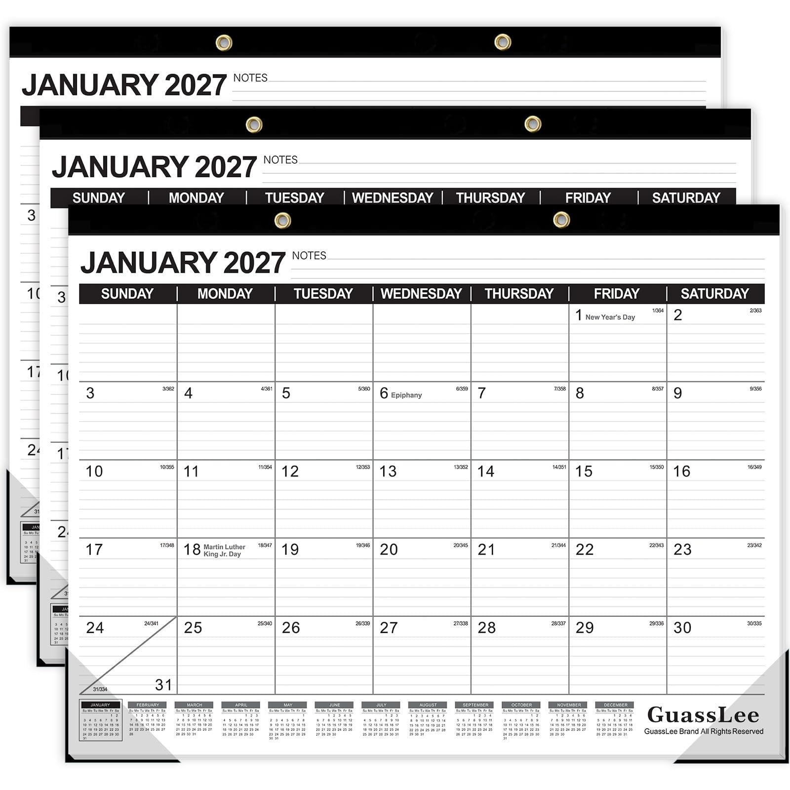 GuassLee Desk Calendar 2026-2027 - 19 Months Academic Calendar 17" × 11.5" Desktop Calendar from Jun. 2026 to Dec. 2027 with Julian Date for Home School Office Desk Top Organizing