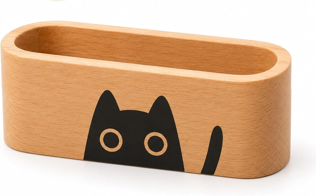 Natural Wooden Name Card Holder Wood Business Card Holder Office Desktop Card Display Stands Cat Pattern Cute