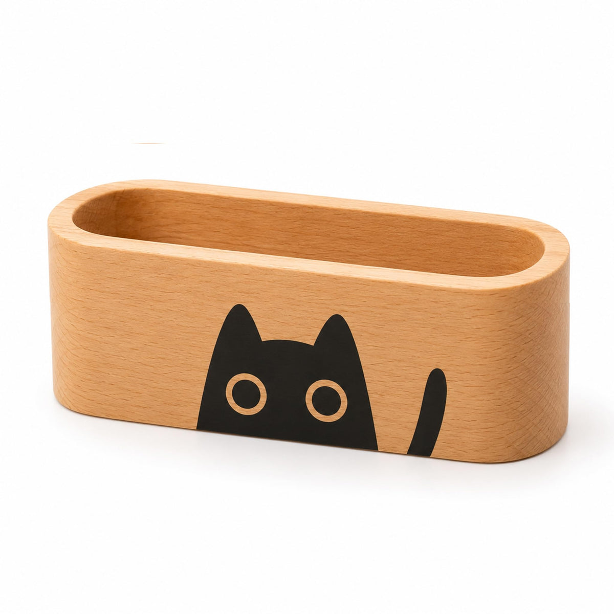 Natural Wooden Name Card Holder Wood Business Card Holder Office Desktop Card Display Stands Cat Pattern Cute
