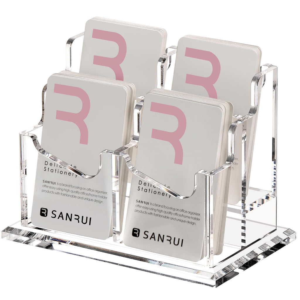 SANRUI Vertical Business Card Holder for Desk，Clear Acrylic Business Card Display Stand，1 Slots ，Holds 50-60 Cards